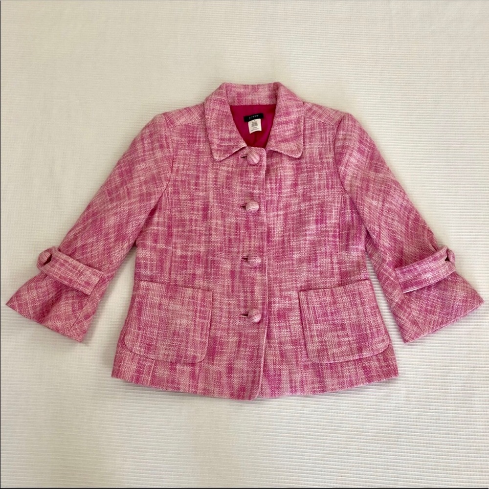 J. Crew Pink and White Tweed Blazer